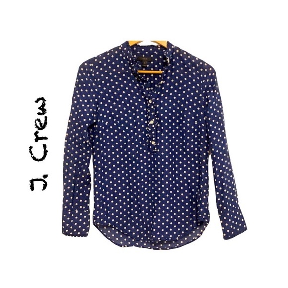 J. Crew Tops - J Crew Blouse Women’s Size 00 Blue with White Polka Dots Ruffled Popover Blouse
